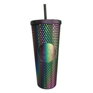 NWT Starbucks OIL SLICK Cold Cup Venti BLACK BLING Tumbler Rainbow Studded 2023